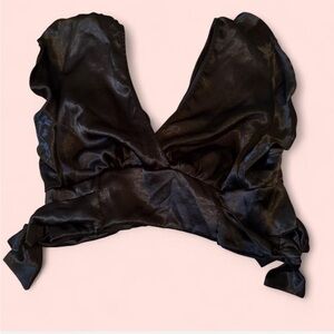 Free People Black Satin Top